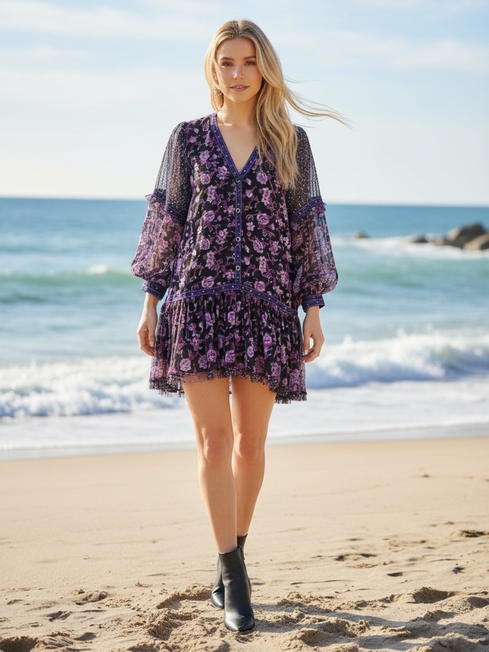 Free People Rosebud Print Mix Mini Night Boho Dress No Slip Size XS